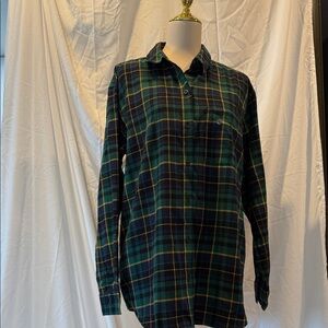 Eddie Bauer Green and Blue Plaid Women's Button Down Shirt